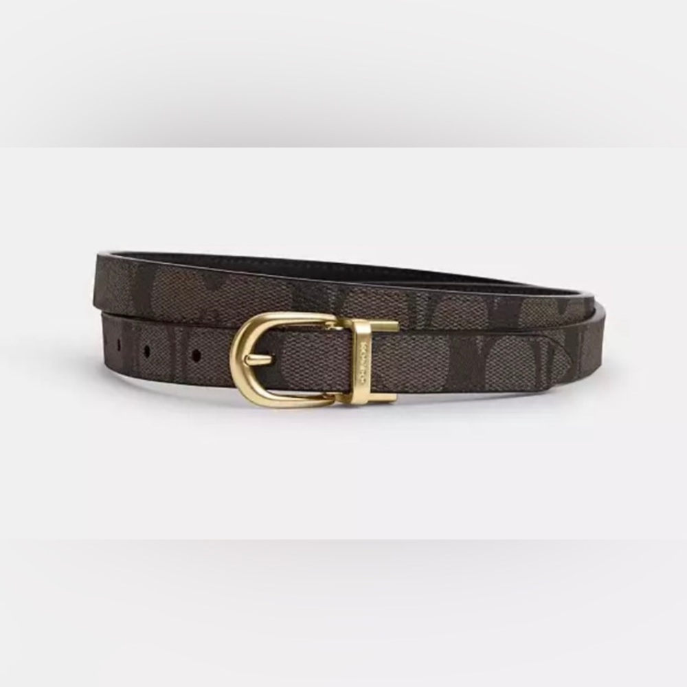NWT Coach Classic Buckle Cut To Size Reversible Belt Gold Brown Black
